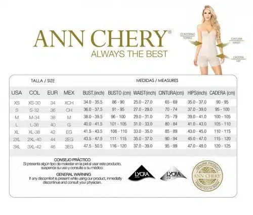Ann Chery 1044 Titi Strapless Bodysuit 1 Ann Chery Powernet Size Chart