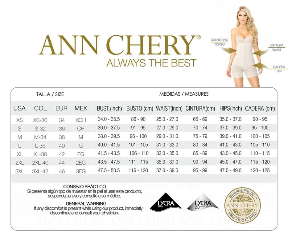Ann Chery 1017 size chart
