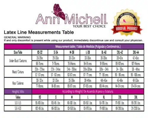 Ann Michell 2023 3 Row Latex Waist cincher 1 Ann Michel Latex Size Chart