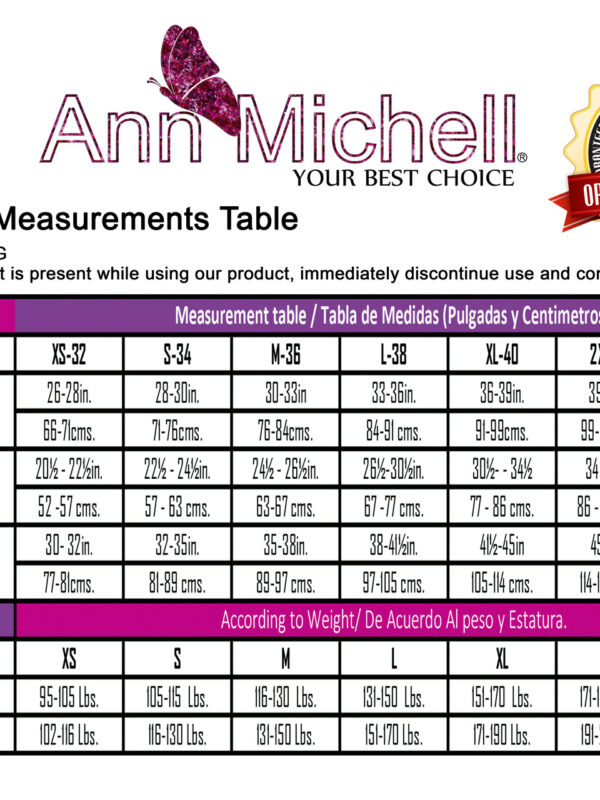 Ann Michell Latex Size Chart