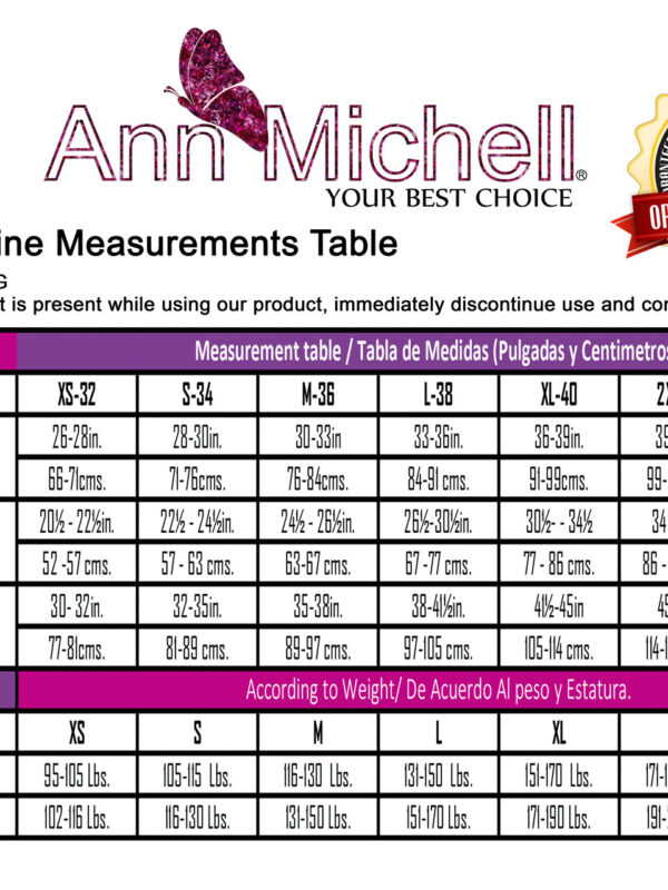 Ann Michell Powernet Size Chart